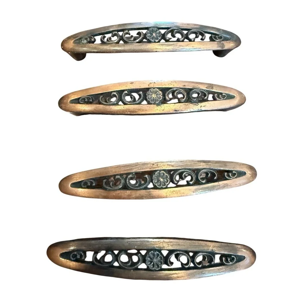 8 MCM Laurey Classic Antique Brass Floral Filigree Pull Handle 3
